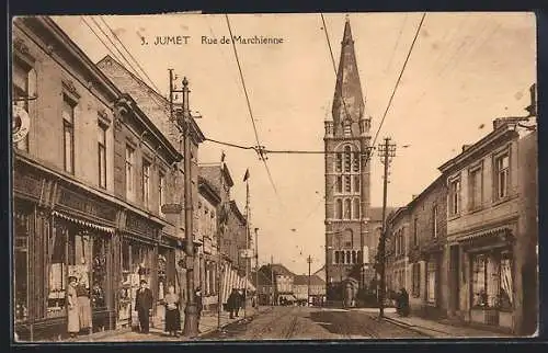 AK Jumet, Rue de Marchienne, Strassenpartie