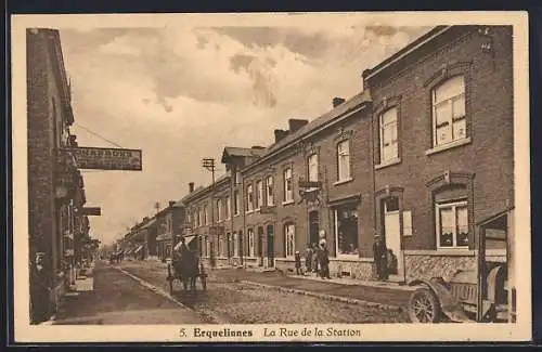 AK Erquelinnes, Rue de la Station, Strassenpartie