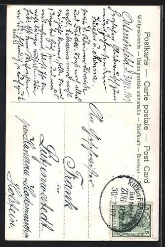 AK Kinder betrachten einen Schneemann, Prosit Neujahr