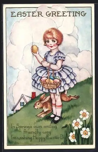 AK Osterhase und Mädchen auf einer Wiese, Easter Greeting