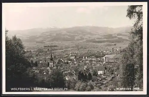 AK Wolfsberg /Kärnten, Totalansicht mit Saualpe