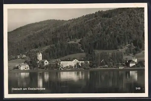 AK Ossiach am Ossiachersee, Blick zum Ort mit Kirche