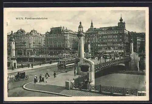 AK Wien, Ferdinandsbrücke, Strassenbahn, Hotel Germania