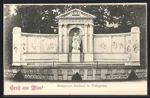 AK Wien, Grillparzer-Denkmal im Volksgarten