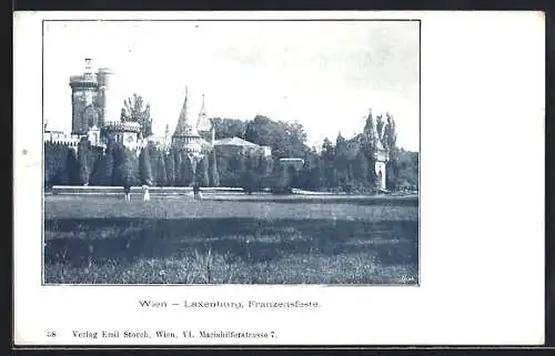 AK Laxenburg, Franzensfeste, Leute mit Blick auf die Laxenburg um 1900