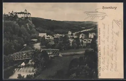 AK Rosenburg, Blick auf den Ort mit Brücke und Schloss