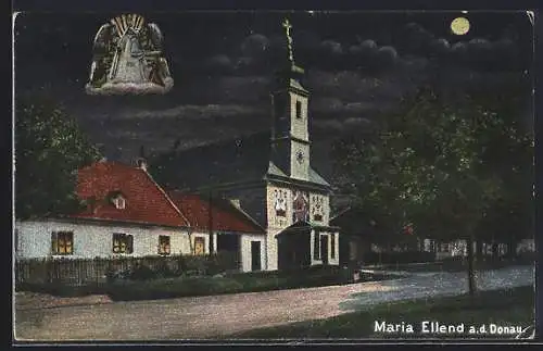 AK Maria Ellend a. d. Donau, Blick zur Kirche bei Nacht