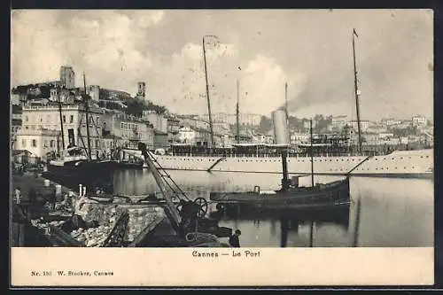 AK Cannes, Schiff im Hafen angelegt