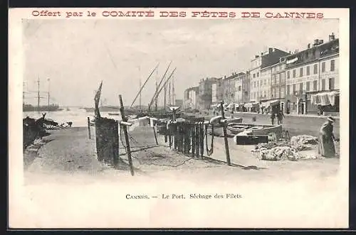 AK Cannes, Le Port, Sèchage des Filets, Hafen