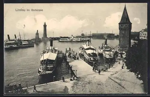 AK Lindau im Bodensee, Hafen mit Schiffen aus der Vogelschau