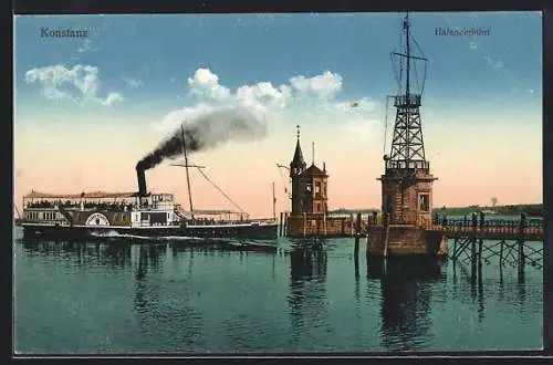 AK Konstanz, Dampfer Kaiser Wilhelm bei der Einfahrt in den Hafen