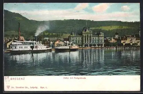 AK Bregenz, Hafen mit Postgebäude