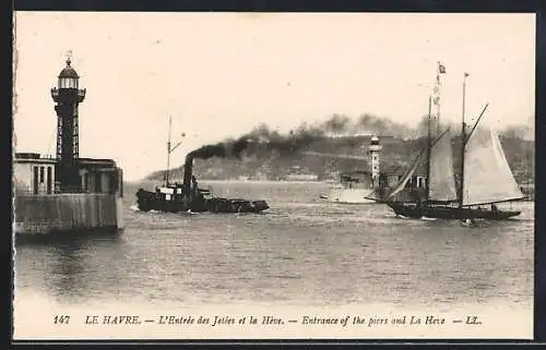 AK Le Havre, L`Entrèe des Jetèes et la Hève, Hafen