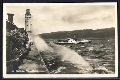 AK Lindau / Bodensee, Föhnsturm mit Dampfer