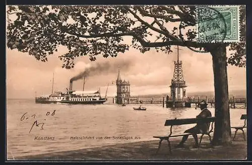 AK Konstanz, Hafeneinfahrt von den Seeanlagen aus