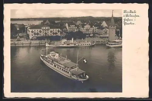 AK Lindau i. Bodensee, Hafenpartie mit Schiffen