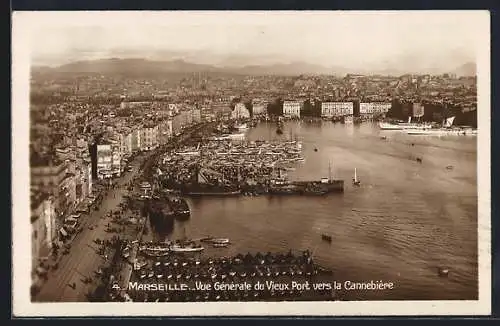 AK Marseille, Vue Gènèrale du Vieux Port vers la Cannebière, Hafen