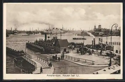 AK Amsterdam, Haven het IJ., Dampfer im Hafen