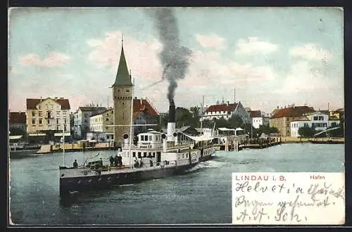 AK Lindau / Bodensee, Dampfer im Hafen