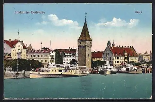 AK Lindau im Bodensee, Schiffe im Hafen