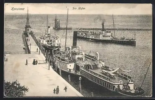 AK Konstanz am Bodensee, Ausflugsdampfer im Hafen an der Mole