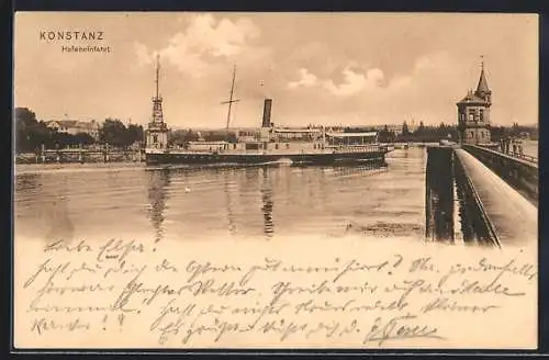 AK Konstanz, Schiff in der Hafeneinfahrt