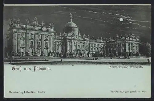 Mondschein-AK Potsdam, Westseite Neues Palais