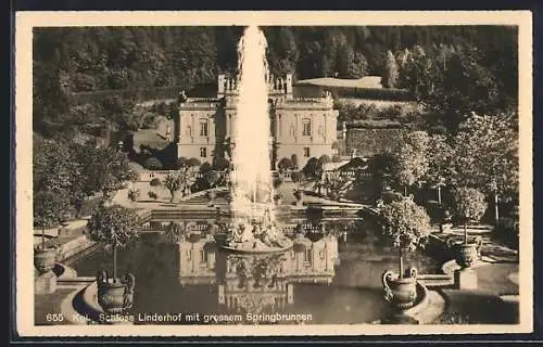 AK Ettal, Kgl. Schloss Linderhof mit grossem Springbrunnen