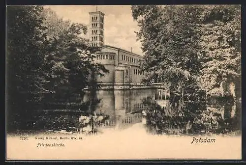 AK Potsdam, Friedenskirche vom Wasser aus