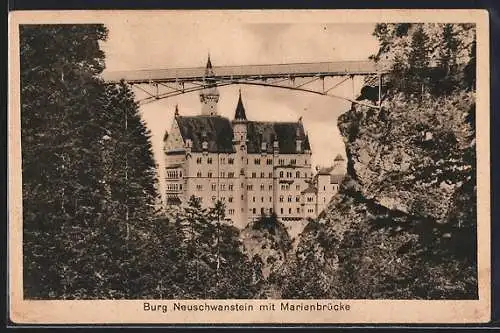 AK Neuschwanstein, Burg mit Marienbrücke