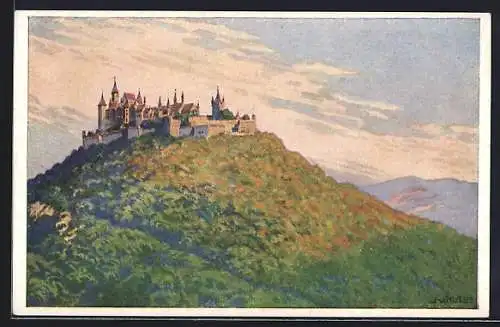 Künstler-AK Hohenzollern, Blick zur Burg