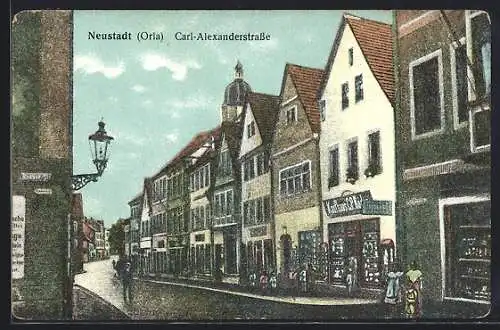 AK Neustadt /Orla, Carl-Alexanderstrasse mit Geschäften