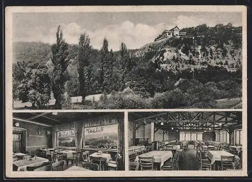 AK Naumburg a.d. Saale, unter dem Bergrestaurant Himmelreich, im Gastraum mit Fernblick