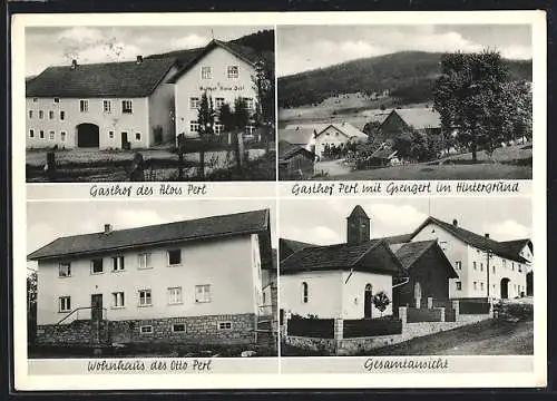 AK Schlag, Gasthof Perl mit Gsengert im Hintergrund, Wohnhaus des Otto Perl & Ortsansicht