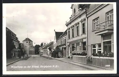 AK Wieselburg an der Erlauf, Strassenpartie mit Cafe am Hauptplatz