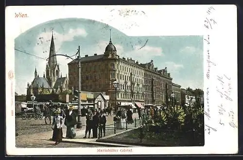 AK Wien, Mariahilfer Gürtel mit Kirche