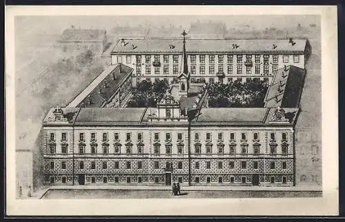 Künstler-AK Wien, Klosterspital d. Schw. v. III .Ord. d. hl. Frz v. As., Hartmanngasse 7, Hauptgebäude