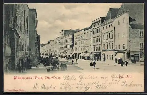 AK Wels /Ob.-Oest., Stadtplatz mit Geschäften