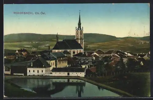 AK Rohrbach /Ob. Öst., Ortsansicht mit Kirche