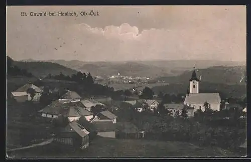 AK St. Oswald bei Haslach, Ortsansicht mit Fernblick