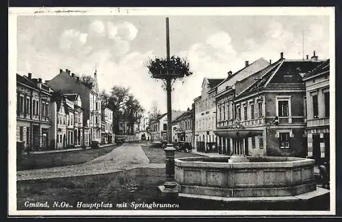 AK Gmünd /N. Oe., Hauptplatz mit Springbrunnen