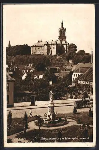 AK Bad Cleve, Schwanenburg u. Lohengrindenkmal