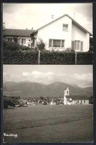 AK Raubling, Wohnhaus, Ortspartie mit Kirche