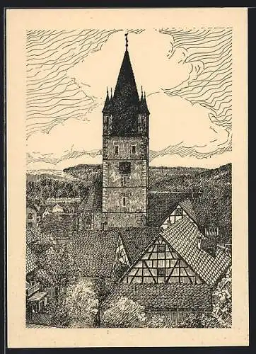 Künstler-AK Mettingen a. N., Evangelische Kirche