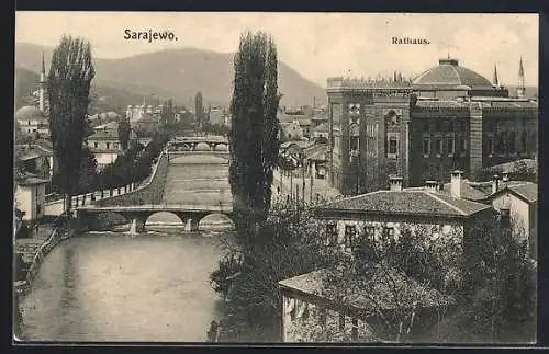 AK Sarajewo, Panorama mit Rathaus