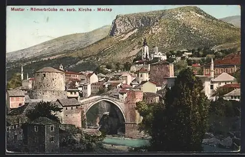 AK Mostar, Römerbrücke mit serbischer Kirche