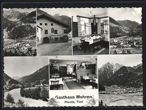 AK Pfunds /Tirol, Gasthaus Mohren, Uferpartie und Berge