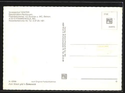 AK Frankenfels /NÖ., Gasthaus Winter, Ortsansicht und Essensraum