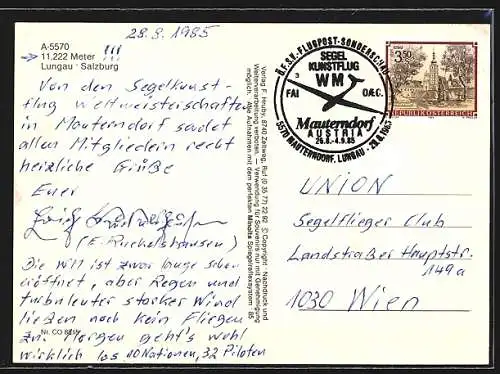 AK Mauterndorf, Segel Kunstflug WM 1985 Mauterndorf, Segelflieger über dem Tal