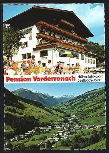 AK Saalbach, Pension Vorderronach, Blick ins Tal, Bes. G. Riedelsperger